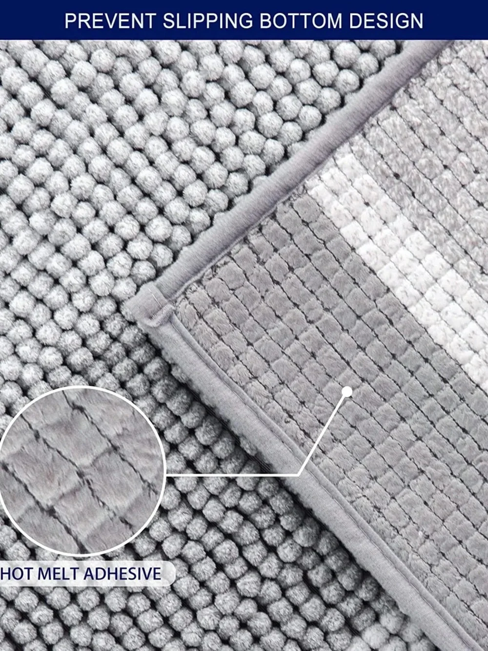 Mersin Gradient Chenille Water Absorbent Soft Plush Bath Rug 20”x32”